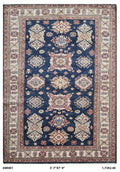 Handmade Super Kazak Blue Vegetable Dyed Geometric Wool Cotton Area Rug 5.8x8.0 ft