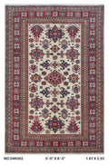 5.5x8 Beige Super Kazak geometric handmade wool and cotton area rug