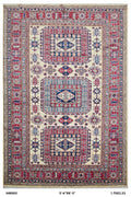 Handmade Super Kazak Beige Vegetable Dyed Geometric Wool Cotton Area Rug 5.8x8.0 ft