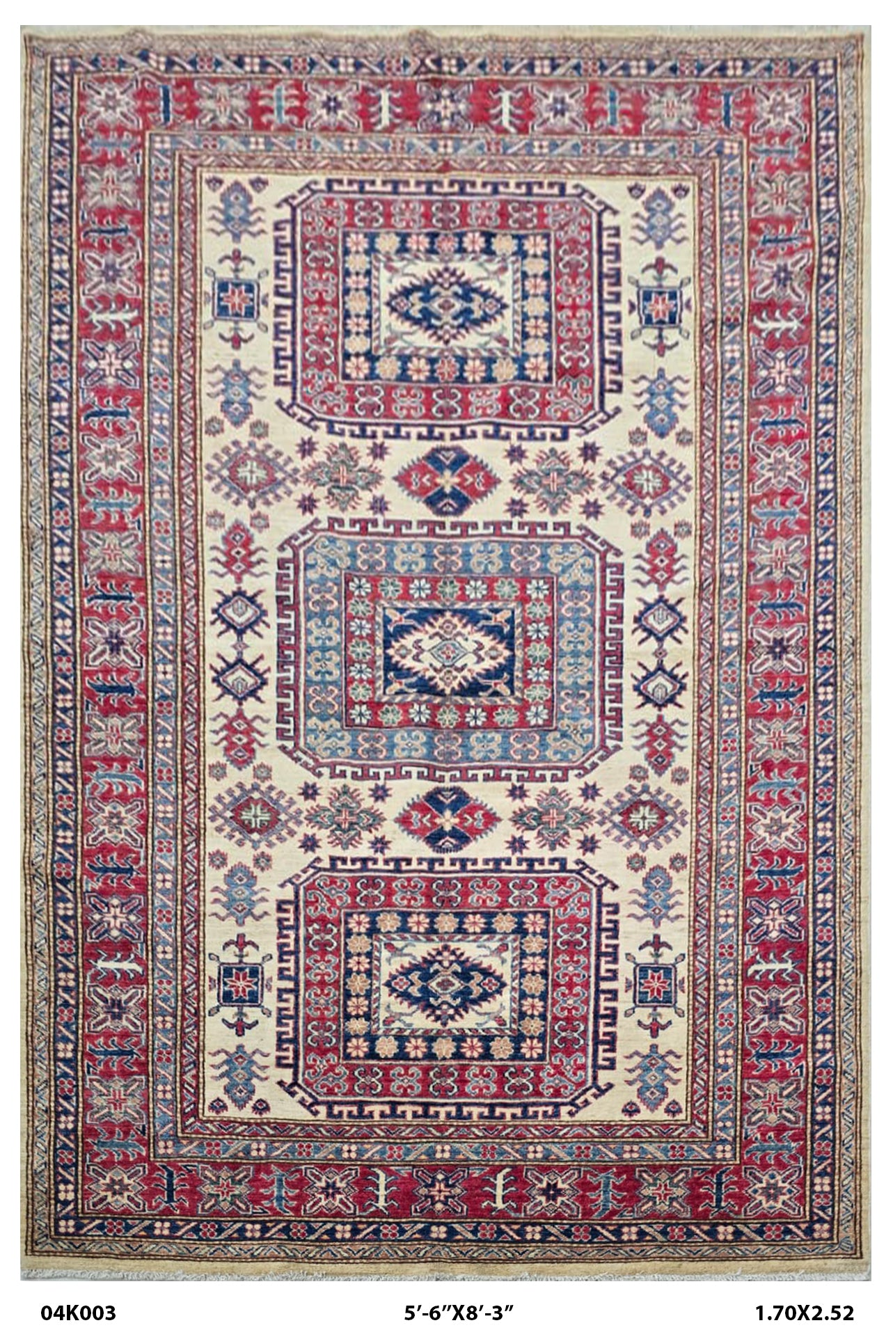 Handmade Super Kazak Beige Vegetable Dyed Geometric Wool Cotton Area Rug 5.8x8.0 ft