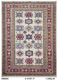 Handmade Super Kazak Beige Vegetable Dyed Geometric Wool Cotton Area Rug 5.8x8.0 ft