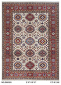 5.5x8 Beige Super Kazak geometric handmade wool and cotton area rug