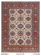 Beige 5.5x8 Super Kazak geometric handmade wool and cotton area rug with vegetable dyeing