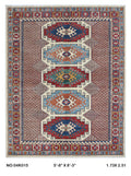 Beige 5.5x8 Super Kazak geometric handmade wool and cotton area rug with vegetable dyeing