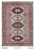 Beige 5.5x8 Super Kazak geometric handmade wool and cotton area rug with vegetable dyeing