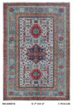 Gray 5.5x8 Super Kazak geometric handmade wool and cotton area rug with vegetable dyeing