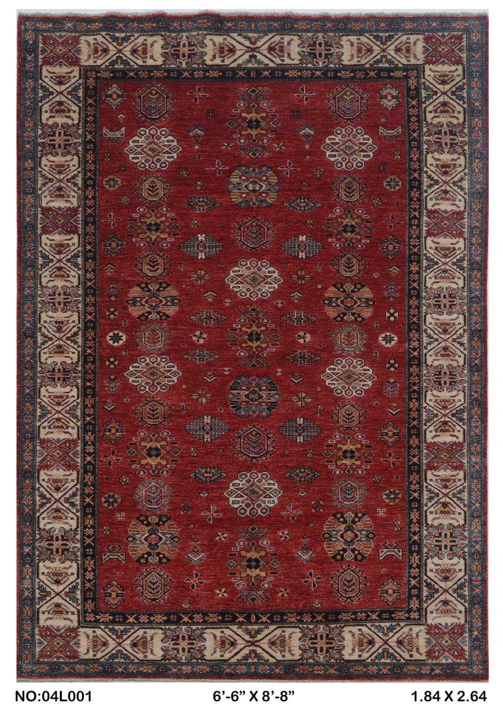 6x9 Red Super Kazak geometric handmade wool and cotton area rug