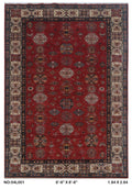 6x9 Red Super Kazak geometric handmade wool and cotton area rug
