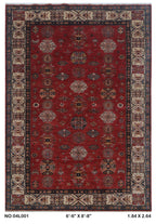 6x9 Red Super Kazak geometric handmade wool and cotton area rug