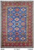 6x9 Blue Super Kazak Geometric Handmade Cotton & Wool Rug | Luxury Area Rug