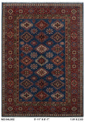 6x9 Blue Super Kazak Geometric Handmade Cotton & Wool Rug | Luxury Area Rug
