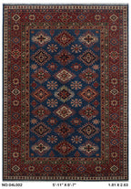 6x9 Blue Super Kazak Geometric Handmade Cotton & Wool Rug | Luxury Area Rug