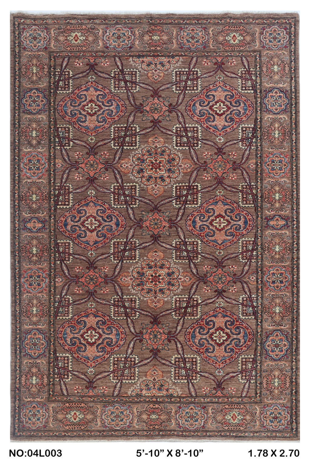 6x9 Brown Super Kazak Geometric Area Rug | Handmade Wool & Cotton Rug