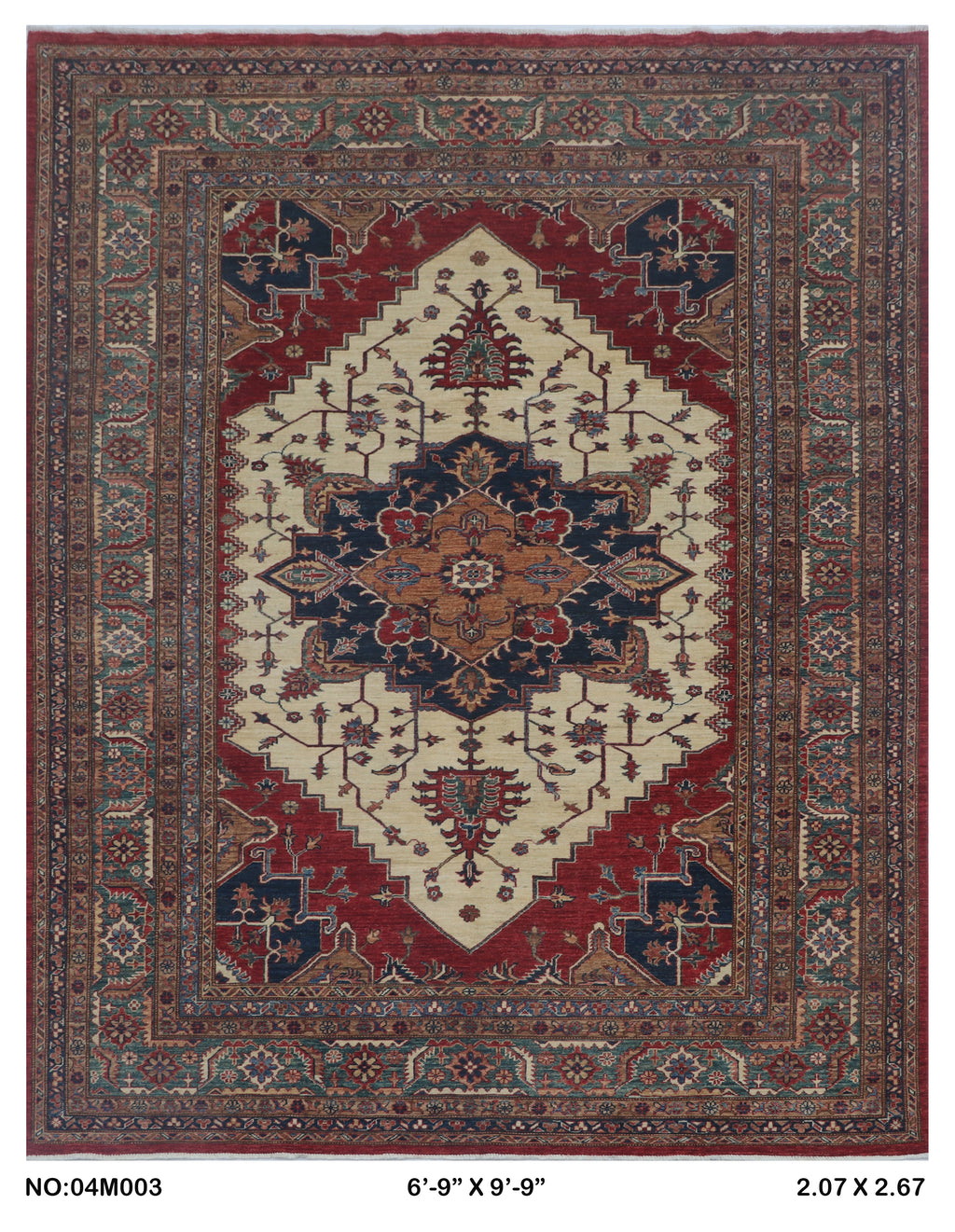 6.5x9.5 Beige Super Kazak Handmade Wool Cotton Geometric Area Rug
