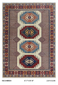 Beige 6.5x9.5 Super Kazak geometric handmade wool and cotton area rug with vegetable dyeing