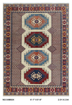 Beige 6.5x9.5 Super Kazak geometric handmade wool and cotton area rug with vegetable dyeing