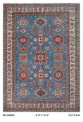 Blue 7x10 Super Kazak geometric handmade wool and cotton area rug with vegetable dyeing