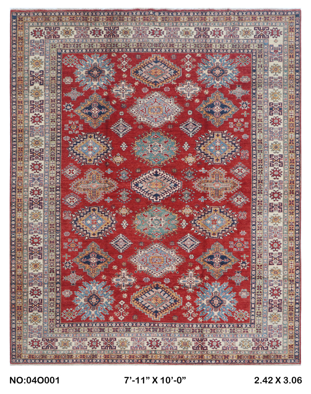 8x10 Red Super Kazak Handmade Wool Cotton Geometric Area Rug