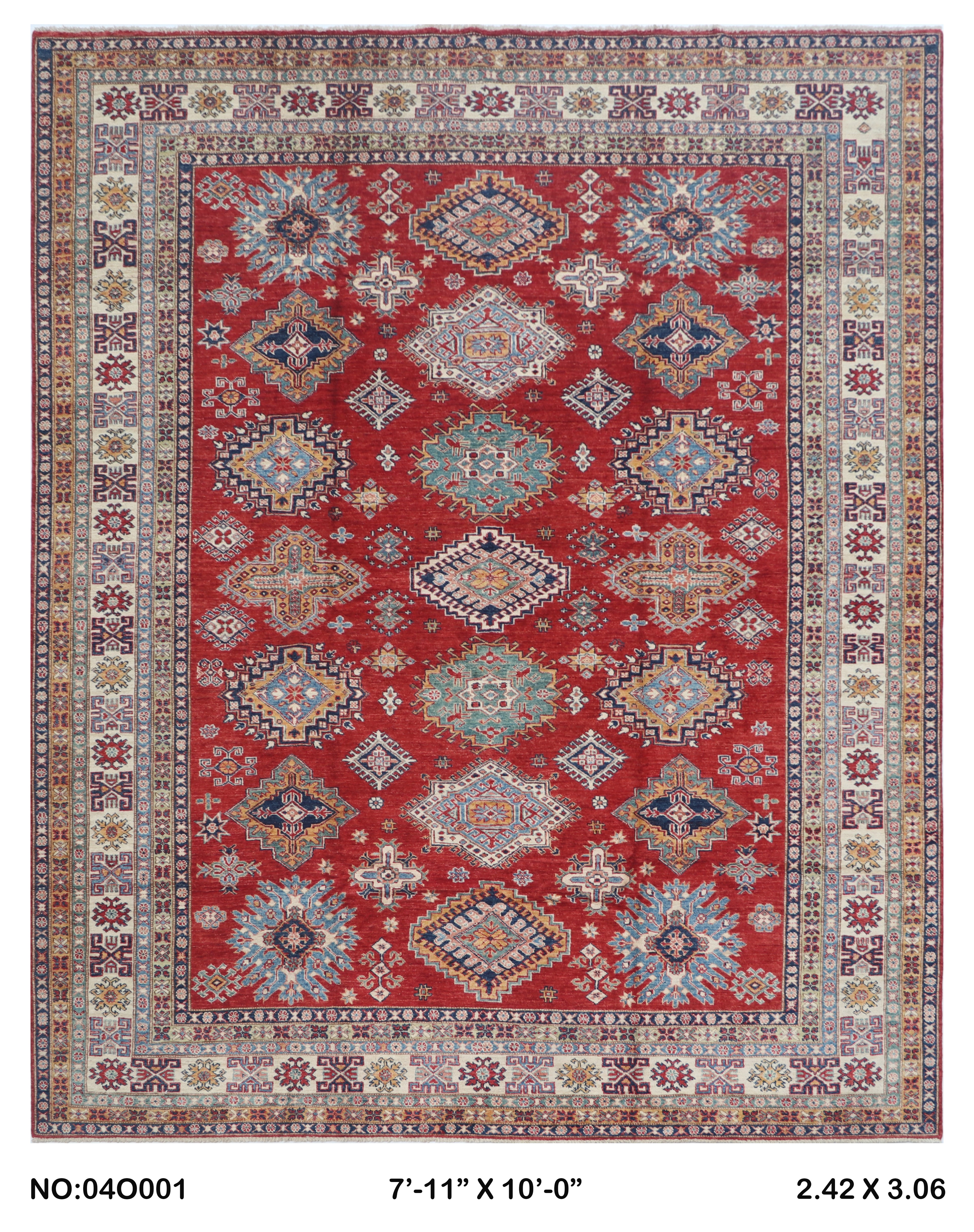 8x10 Red Super Kazak Handmade Wool Cotton Geometric Area Rug