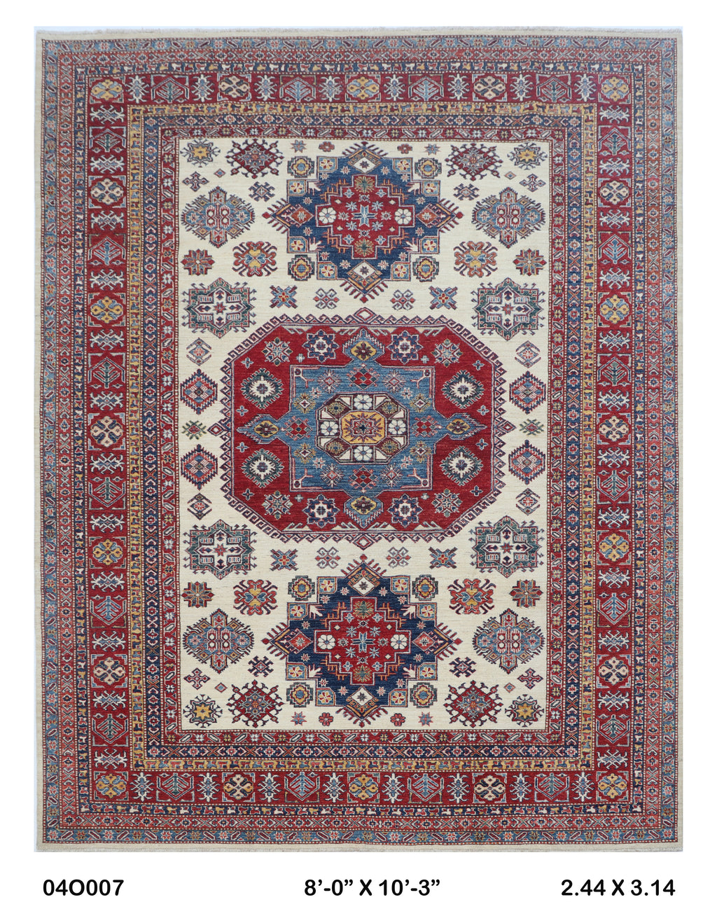 8x10 Beige Super Kazak Handmade Wool Cotton Geometric Area Rug