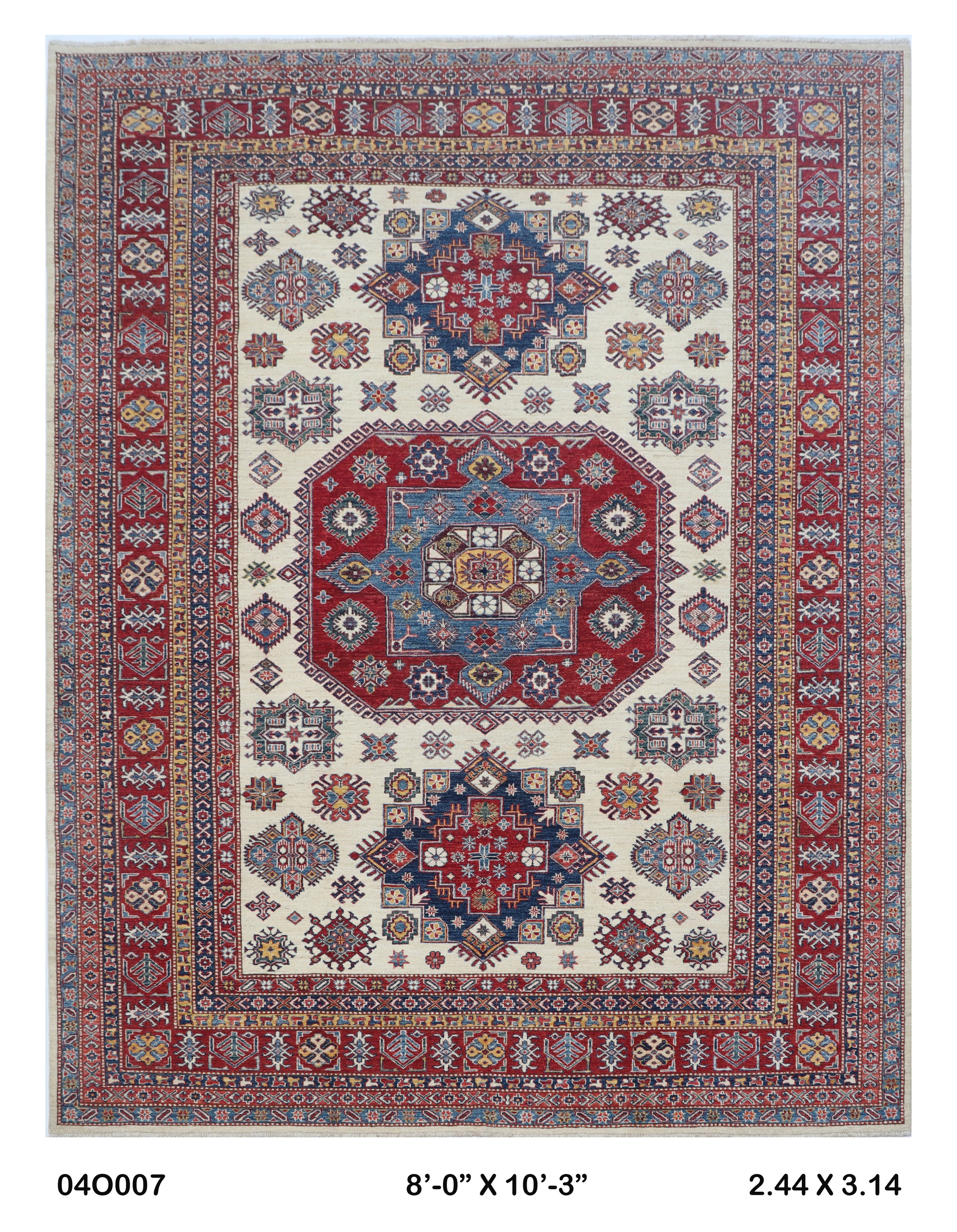 8x10 Beige Super Kazak Handmade Wool Cotton Geometric Area Rug