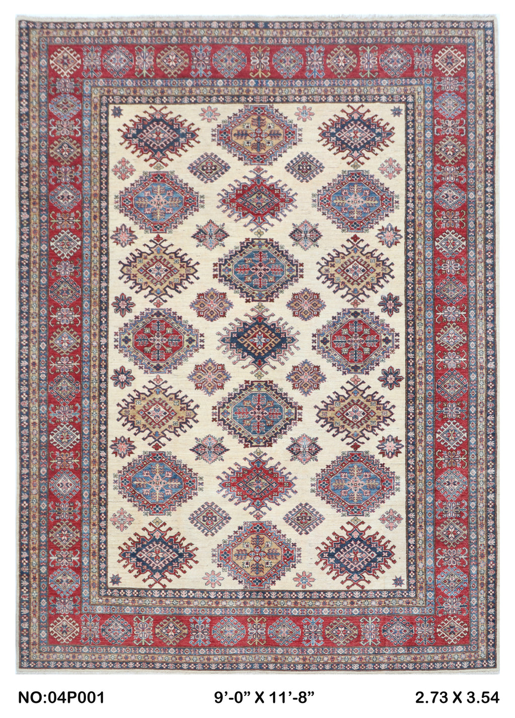 9x12 Beige Super Kazak Handmade Wool Cotton Geometric Area Rug