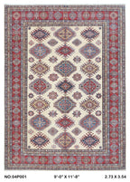 9x12 Beige Super Kazak Handmade Wool Cotton Geometric Area Rug
