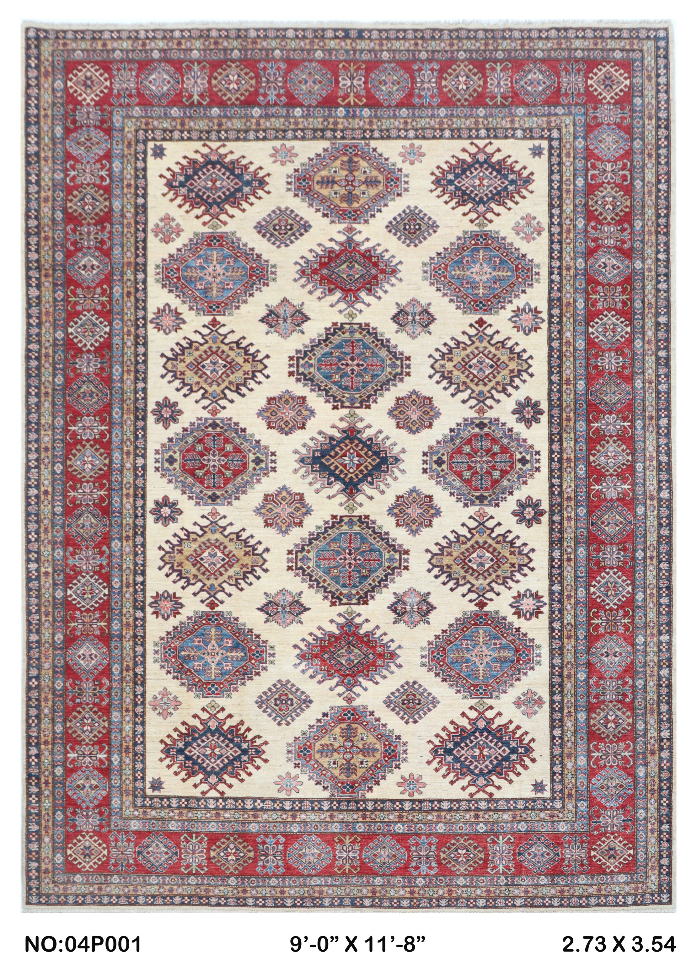 9x12 Beige Super Kazak Handmade Wool Cotton Geometric Area Rug