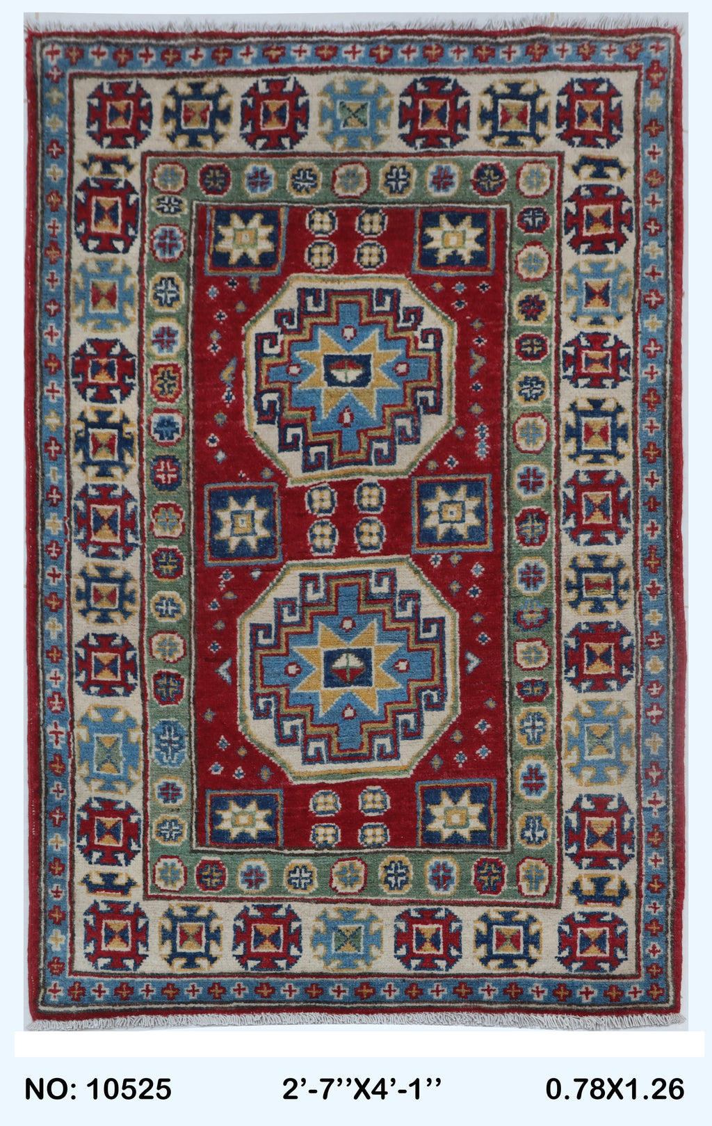2.5x4 Red Commercial Kazak geometric handmade wool and cotton area rug