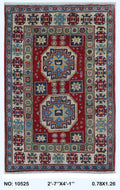 2.5x4 Red Commercial Kazak geometric handmade wool and cotton area rug