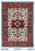 2.5x4 Beige Commercial Kazak geometric handmade wool and cotton area rug