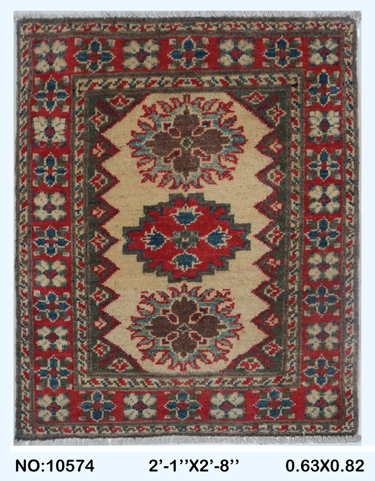 2x3 Brown Commercial Kazak geometric handmade wool and cotton area rug