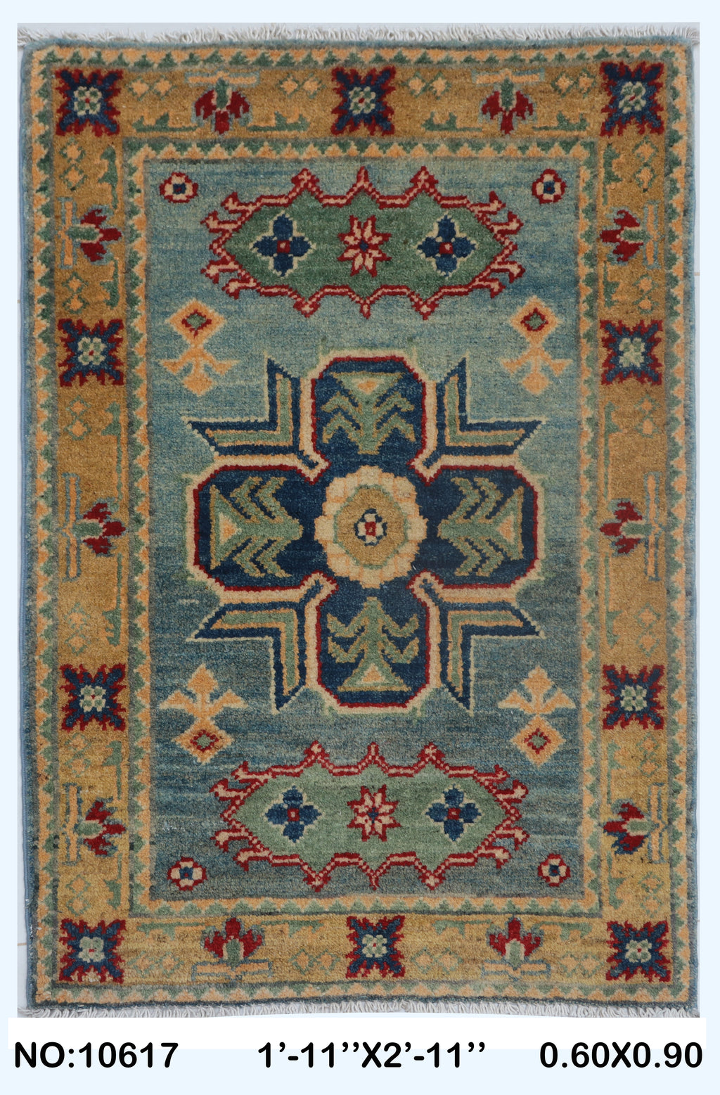 2x3 Gray Commercial Kazak geometric handmade wool and cotton area rug