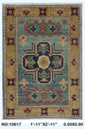 2x3 Gray Commercial Kazak geometric handmade wool and cotton area rug