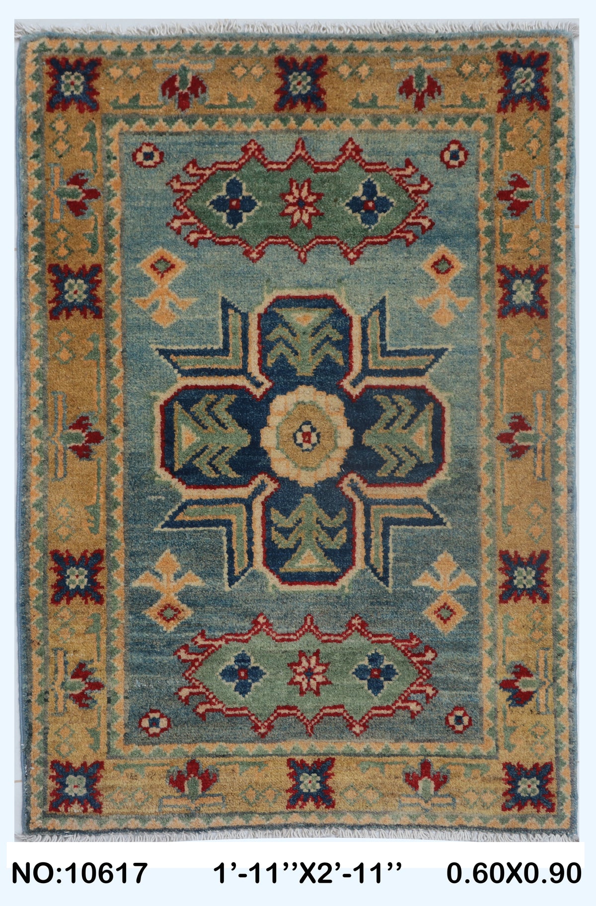 2x3 Gray Commercial Kazak geometric handmade wool and cotton area rug