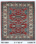 2x2.5 Red Commercial Kazak geometric handmade wool and cotton area rug