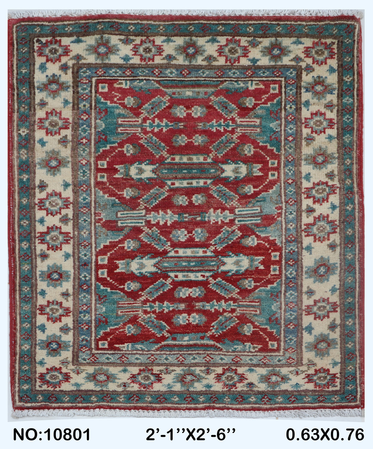 2x2.5 Red Commercial Kazak geometric handmade wool and cotton area rug
