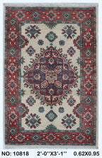 2x3 Beige Commercial Kazak geometric handmade wool and cotton area rug