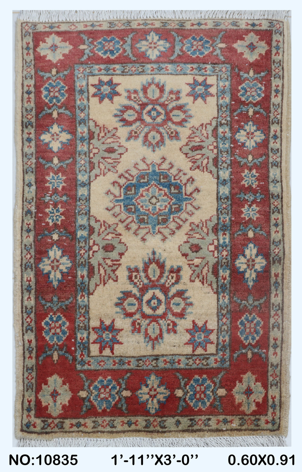 2x3 Beige Commercial Kazak geometric handmade wool and cotton area rug