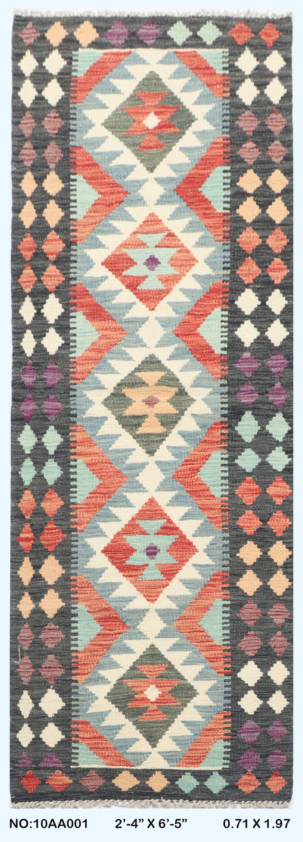 2.5x6.5 Multi Killim Geometric Runner Rug | Handmade Wool Rug