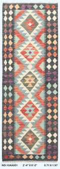2.5x6.5 Multi Killim Geometric Runner Rug | Handmade Wool Rug