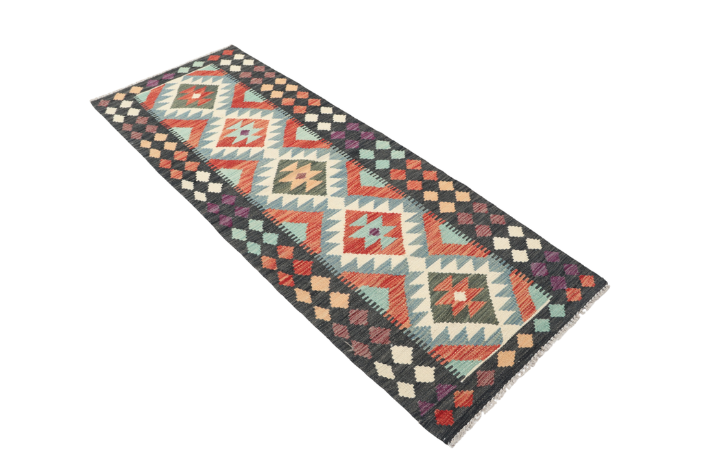 2.5x6.5 Multi Killim Geometric Runner Rug | Handmade Wool Rug