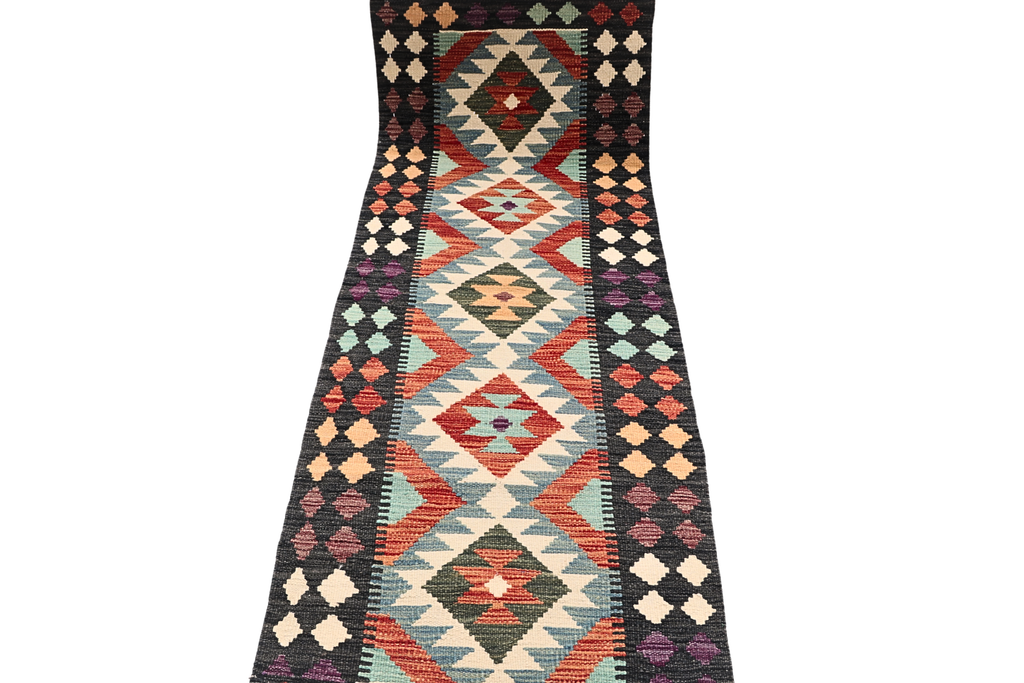 2.5x6.5 Multi Killim Geometric Runner Rug | Handmade Wool Rug