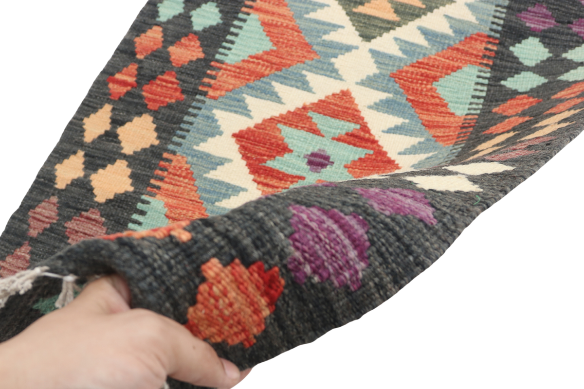 2.5x6.5 Multi Killim Geometric Runner Rug | Handmade Wool Rug