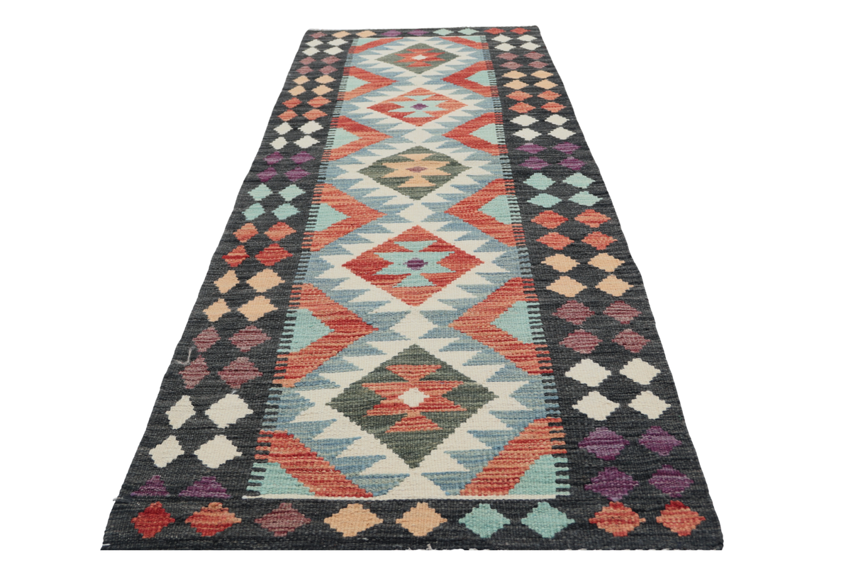 2.5x6.5 Multi Killim Geometric Runner Rug | Handmade Wool Rug
