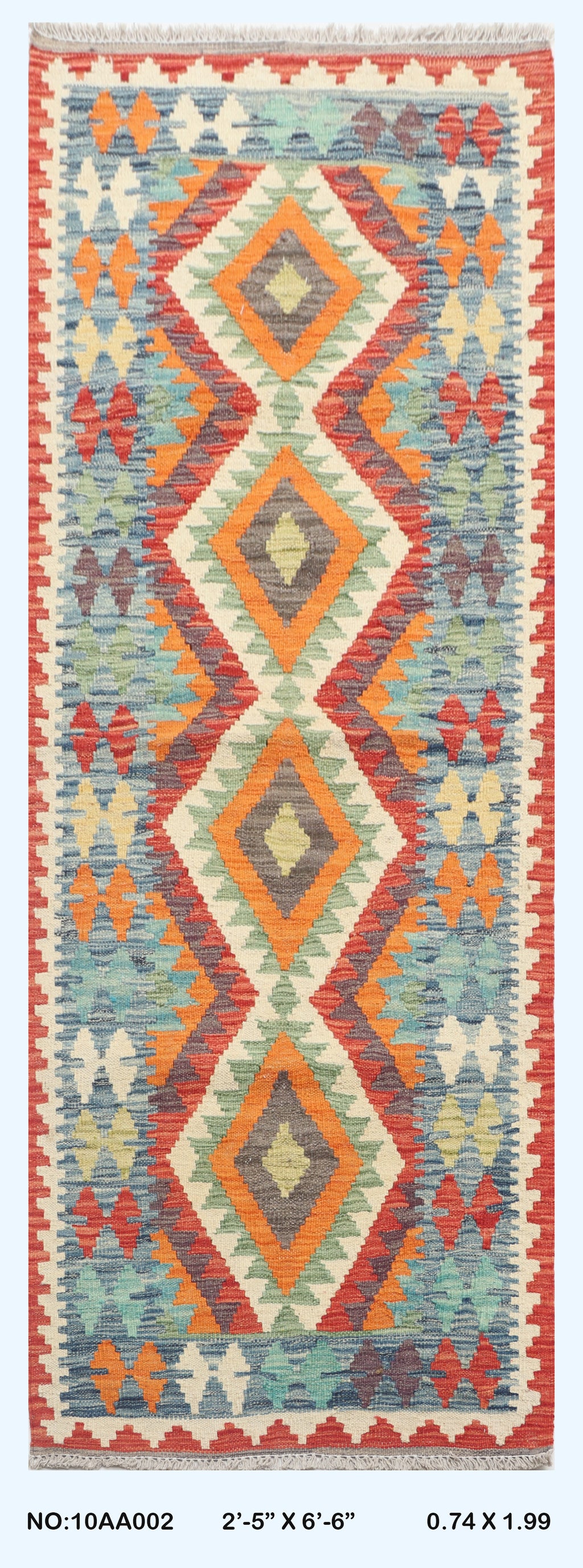 2'5" x 6'6" Multi color Kilim Geometric Handmade Wool Runner Rug | Premium Luxury Runner Rug