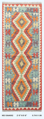 2'5" x 6'6" Multi color Kilim Geometric Handmade Wool Runner Rug | Premium Luxury Runner Rug