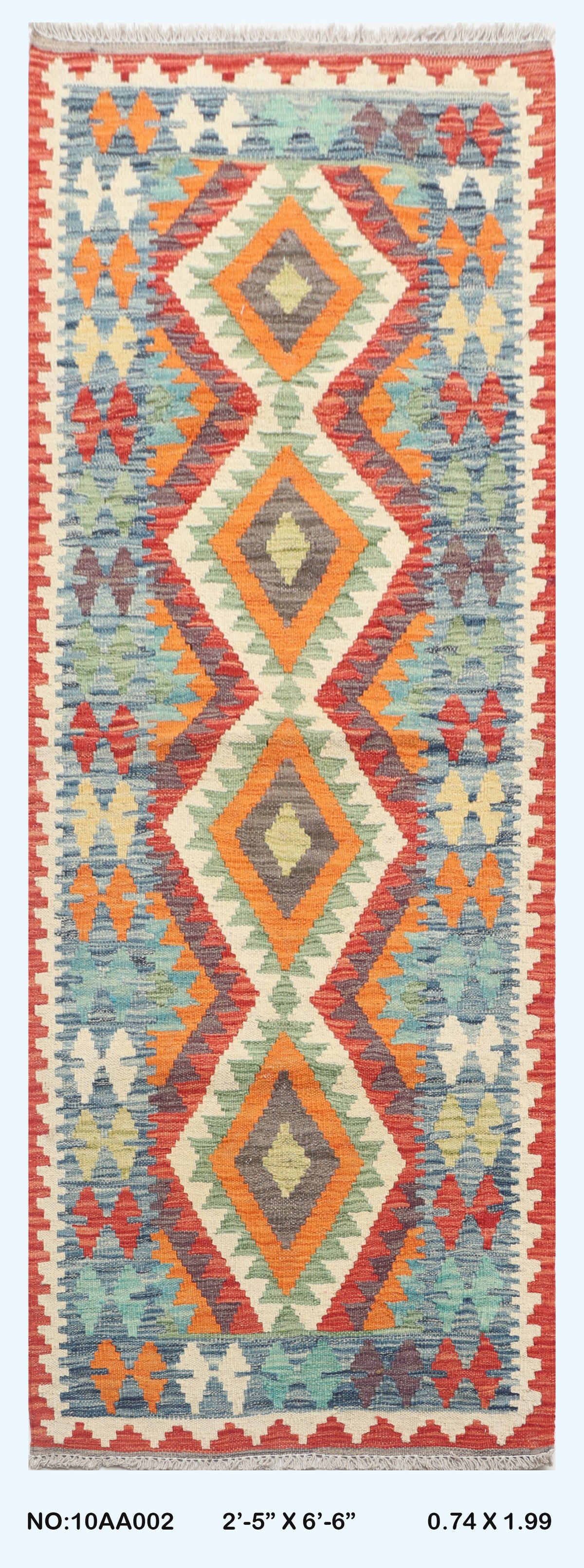 2'5" x 6'6" Multi color Kilim Geometric Handmade Wool Runner Rug | Premium Luxury Runner Rug