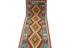 2'5" x 6'6" Multi color Kilim Geometric Handmade Wool Runner Rug | Premium Luxury Runner Rug