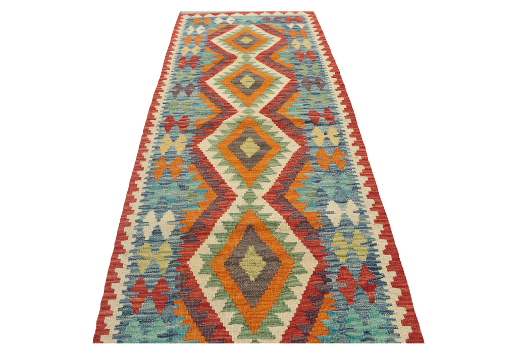 2'5" x 6'6" Multi color Kilim Geometric Handmade Wool Runner Rug | Premium Luxury Runner Rug